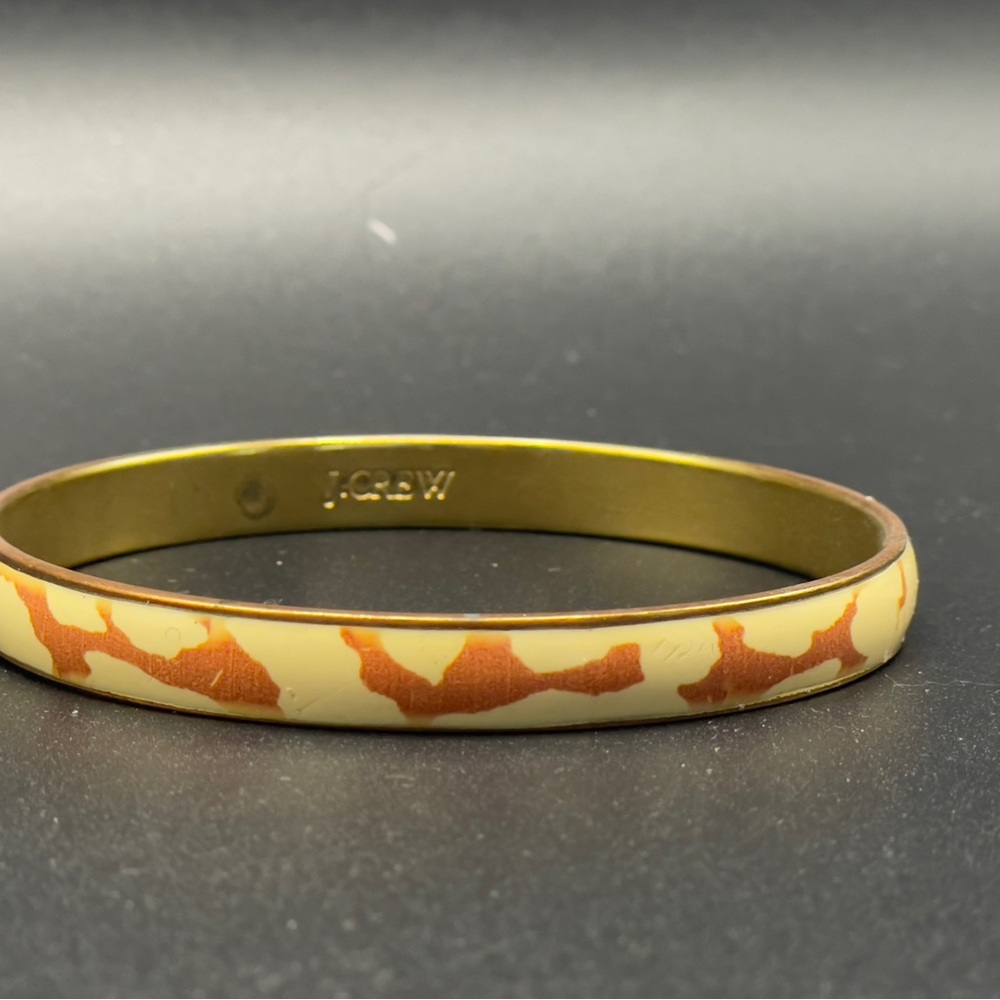 Vintage J.Crew Cream & Orange Enamel Bangle Bracelet - Gold-Tone - RARE!  🦒 💛
